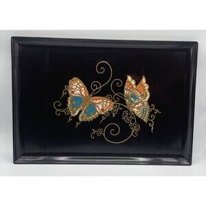 Rare Couroc of Monterey Black Melamine Tray Butterfly Butterflies 18x12